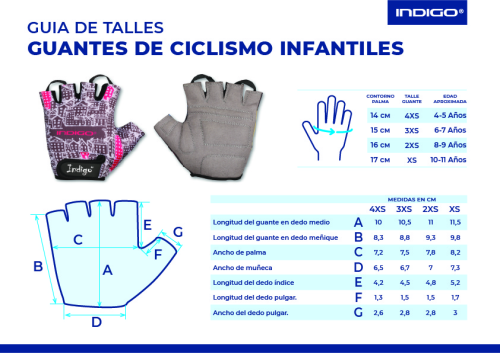 Guantes Ciclismo Infantil FLOWERS INDIGO Talle 2XS Azul- Rosa