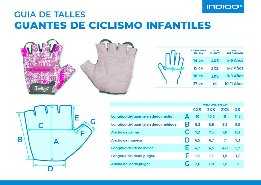 Guantes Ciclismo Infantil ESTRELLAS INDIGO Talle 4XS Blanco- Azul