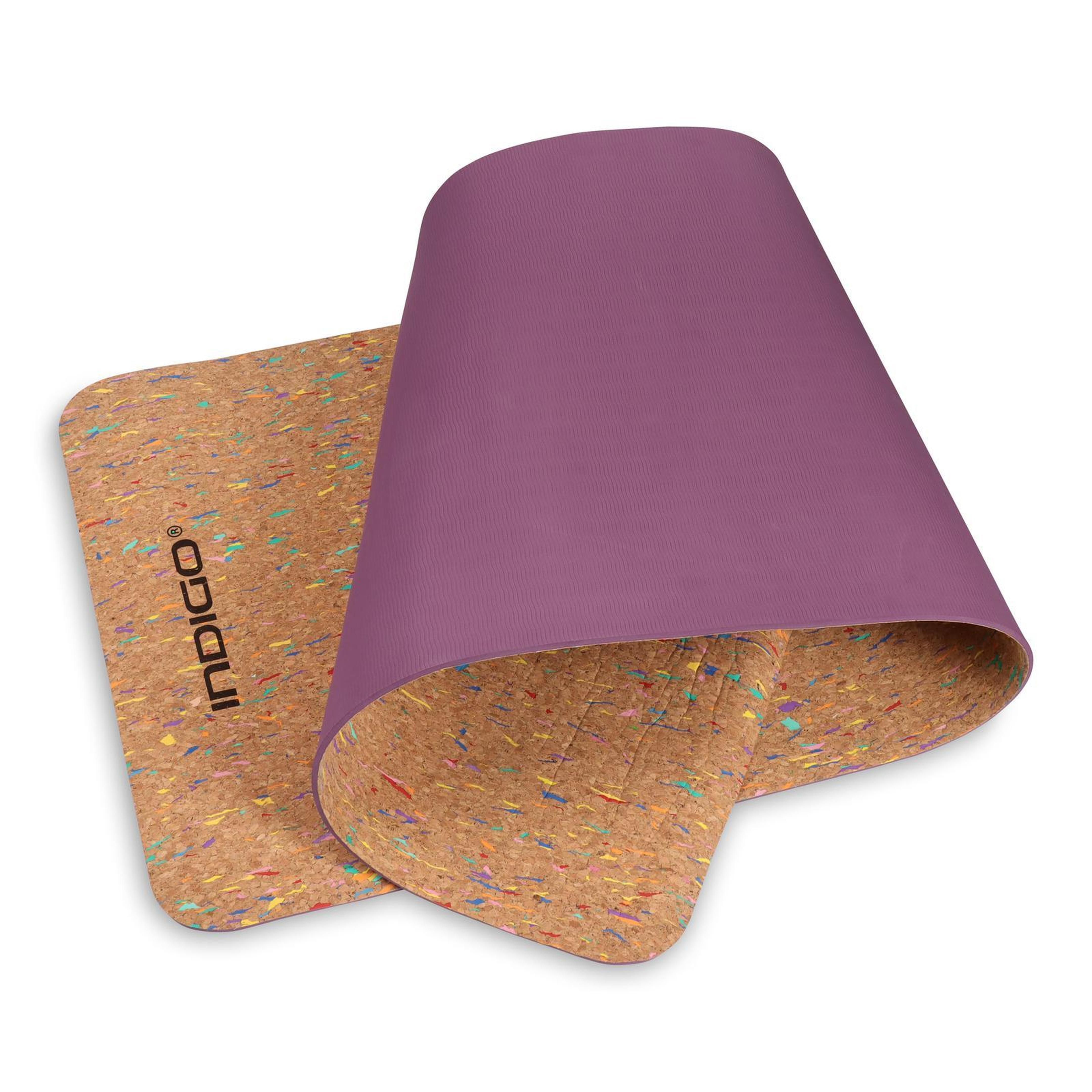Esterilla de Yoga y Fitness TPE y CORCHO INDIGO 173* 61* 0,6 cm Marrón- Violeta