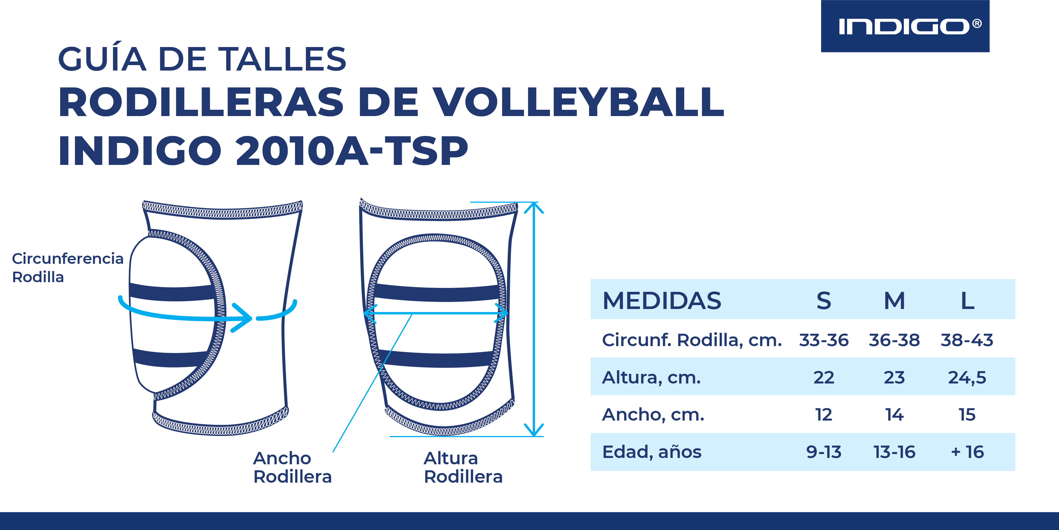 Rodillera Acolchada para Volleyball INDIGO Talle S Azul